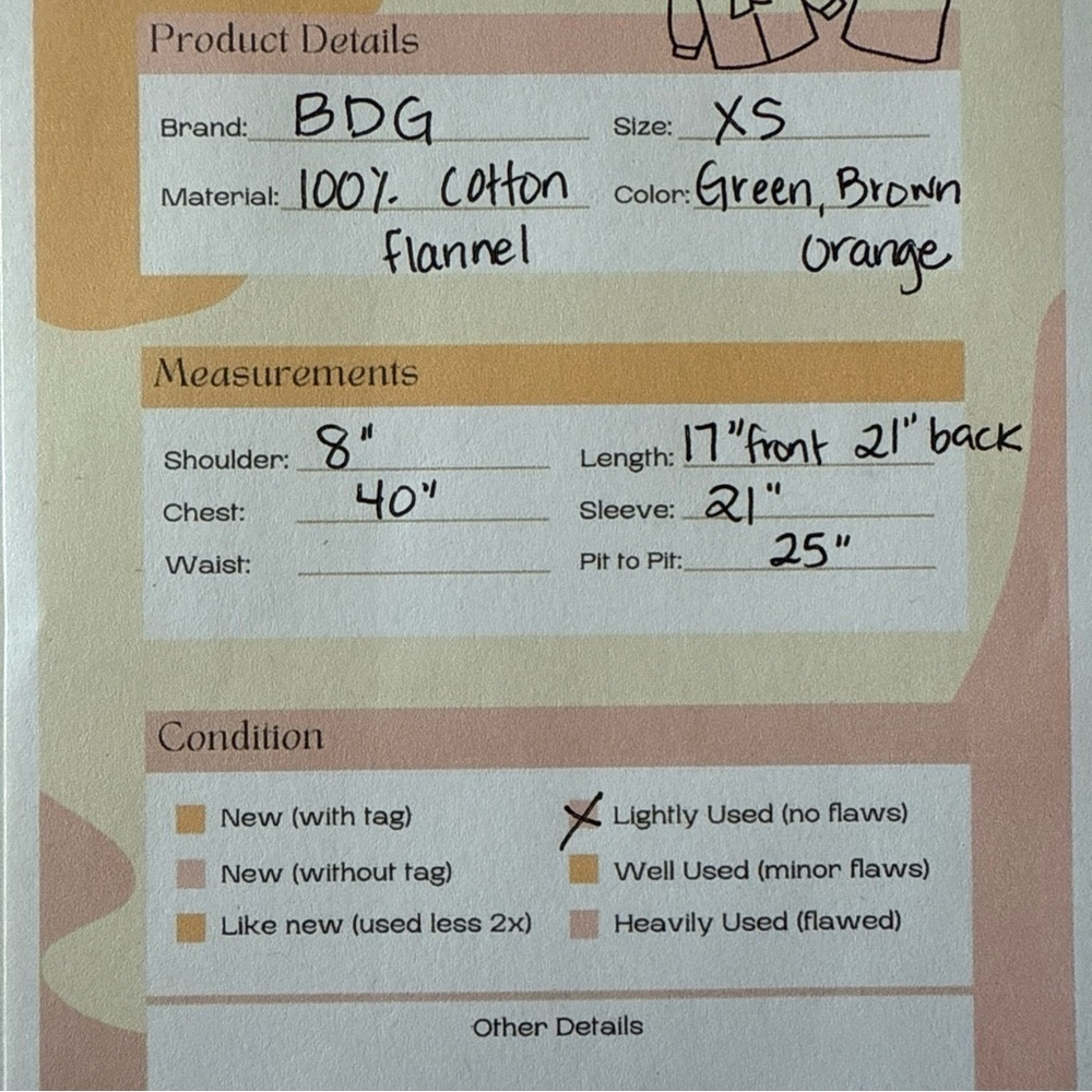 BDG Women Size XS Green Orange Brown Plaid Cropped Flannel  Raw Hem Oversized - Picture 15 of 15